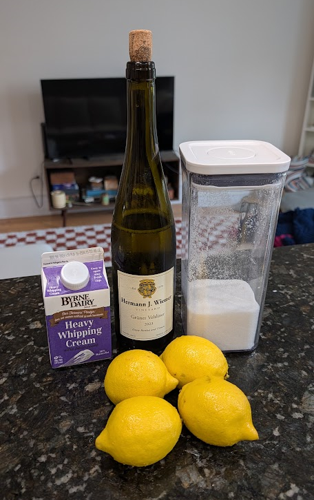 cream, sugar, wine, and 4 lemons