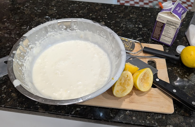 a messy bowl of lemony cream